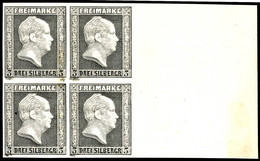 3 Sgr. Schwarz Auf Weißem Kartonpapier, Stahlstichtiefdruck, Probedruck Aus Sommer 1850, Viererblock Mit Breitem Rechten - Other & Unclassified