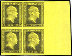 3 Sgr. Schwarz Auf Gelb, Viererblock Vom Rechten Bogenrand (23 Mm), Farbfrisches Und Allseits Vollrandiges Kabinettstück - Autres & Non Classés