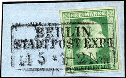 4 Pfennige Dunkelgrün, Vollrandiges Und Farbfrisches Kabinettstück, Klar Gestempelt Mit Ra3 "Berlin Stadt Post Exp. 11"  - Other & Unclassified