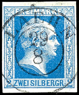 2 Sgr. Blau, Gegitterter Grund, Farbintensives Und Allseits Vollrandiges Luxusstück, Klar Und Zentrisch Entwertet Mit K2 - Sonstige & Ohne Zuordnung