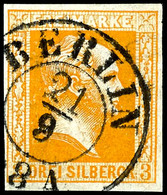 3 Sgr. Dunkelorange, Glatter Grund, Vollrandiges Und Farbfrisches Kabinettstück, Klar Gestempelt Mit K2 "BERLIN 21/9", F - Other & Unclassified
