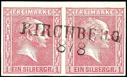 1 Sgr. Rosa, Gegitterter Grund, Farbfrisches Und Allseits Vollrandiges, Waagerechtes Paar In Luxuserhaltung, Entwertet M - Other & Unclassified