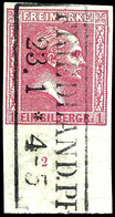 1 Sgr. Rosa, Gegitterter Grund, Allseits Vollrandiges Und Farbfrisches Kabinettstück Vom Unteren Bogenrand (16 Mm) Mit R - Other & Unclassified