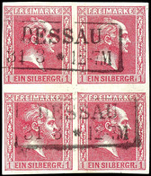 1 Sgr. Karminrosa, Gegitterter Grund, Allseits Vollrandiger Und Farbfrischer Viererblock, Kabinett, Klar Gestempelt Mit  - Other & Unclassified