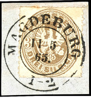 3 Sgr. Ockerbraun, Adler Im Oval, Farbfrisches Kabinettstück, Klar Entwertet Mit K2 "MAGDEBURG 11 5 65" Auf Briefstück,  - Autres & Non Classés