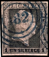 "182" - Bremen (Bremen), Blau, Klarer Abschlag Auf Kabinettstück 1 Sgr. Schwarz Auf Rosa, In Der Stempelfarbe Blau Selte - Sonstige & Ohne Zuordnung