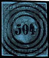 "504" - Godesberg (Reg.-Bez. Köln), Klar Und Zentrisch Auf Kabinettstück 2 Sgr. Schwarz Auf Blau, Dieser Nummernstempel  - Autres & Non Classés