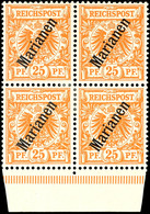 25 Pf Steilaufdruck, Viererblock Vom Unterrand Tadellos Ungebraucht, Mi. 300.-, Katalog: 5II(4) * - Islas Maríanas