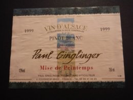 Alsace - Pinot Blanc Mise De Printemps 1999 - Paul Ginglinger - Eguisheim - Altri & Non Classificati