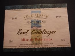 Alsace - Pinot Blanc Mise De Printemps 1999 - Paul Ginglinger - Eguisheim - Sonstige & Ohne Zuordnung