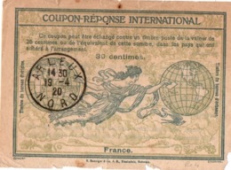 Coupon-réponse France 30 Cts - Arleux Nord 1920 - Type Ro4  - !! Défauts - Coupons-réponse