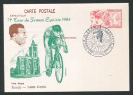 FRANCE 1984 - Carte Entier Postal - 71e Tour De France Cycliste - 1ere Etape Bondy - Saint Denis - Overprinter Postcards (before 1995)