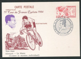 FRANCE 1984 - Carte Entier Postal - 71e Tour De France Cycliste - 7eme Etape Alencon - Contre La Montre Individuel - Overprinter Postcards (before 1995)