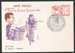 FRANCE 1984 - Carte Entier Postal - 71e Tour De France Cycliste - 8eme Etape Le Mans - Nantes - Overprinter Postcards (before 1995)