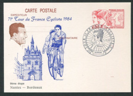 FRANCE 1984 - Carte Entier Postal - 71e Tour De France Cycliste - 9eme Etape Nantes - Bordeaux - Overprinter Postcards (before 1995)
