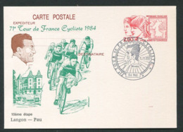 FRANCE 1984 - Carte Entier Postal - 71e Tour De France Cycliste - 10eme Etape Langon - Pau - Overprinter Postcards (before 1995)