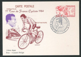 FRANCE 1984 - Carte Entier Postal - 71e Tour De France Cycliste - 11eme Etape Pau - Guzet Neige - Overprinter Postcards (before 1995)