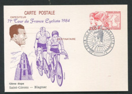 FRANCE 1984 - Carte Entier Postal - 71e Tour De France Cycliste - 12eme Etape Saint Girons - Blagnac - Overprinter Postcards (before 1995)