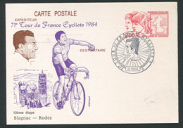 FRANCE 1984 - Carte Entier Postal - 71e Tour De France Cycliste - 13eme Etape Blagnac - Rodez - Overprinter Postcards (before 1995)