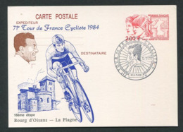 FRANCE 1984 - Carte Entier Postal - 71e Tour De France Cycliste - 18eme Etape Bourg D Oisans - La Plagne - Overprinter Postcards (before 1995)