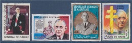 Hommage Au Général De Gaulle 3 Timbres Oblitérés 1 Tchad 1 Mauritanie 1 Haute Volta & 1 Neuf République Centrafricaine - De Gaulle (Général)