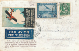 245/30 - VIGNETTES Belgique - Carte-Vue Vol à Voile HEBRONVAL + Vignette Meeting  BRUXELLES AEROPORT 1934 Vers UK - Airmail