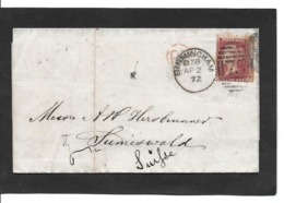 BIRMINGHAM 2.4.1872 StG 43  Pl 142 - Covers & Documents