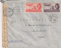 COVER. EGYPTE. 1950. CHARLES EID LE CAIRE TO LYON FRANCE. 32 Mills CENSOR STRIP - Brieven En Documenten