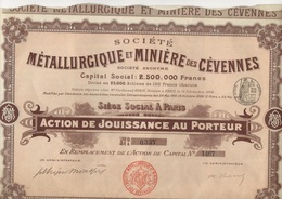 ACTION DE 100 FRS - SOCIETE METALLURGIQUE ET MINIERE DES CEVENNES - DIVISE EN 25000 ACTIONS -1901 - Miniere