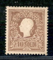 ANTICHI STATI ITALIANI - LOMBARDO VENETO - 1858 - 10 Soldi (26a) - Gomma Originale - Diena + Cert. Raybaudi (2.000) - Altri & Non Classificati