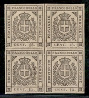 ANTICHI STATI ITALIANI - MODENA - 1859 - 15 Cent (13 - Bruno) In Quartina - Ottimi Margini - Gomma Integra - Cert. Diena - Sonstige & Ohne Zuordnung