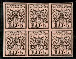 ANTICHI STATI ITALIANI - STATO PONTIFICIO - 1859 - 5 Bai (6A) - Blocco Di 6 - Gomma Originale (2.525+) - Autres & Non Classés