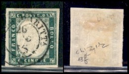ANTICHI STATI ITALIANI - SARDEGNA - 1855 - 5 Cent Verde Smeraldo Scuro (13f) - Usato - Raybaudi (1200) - Andere & Zonder Classificatie