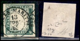 ANTICHI STATI ITALIANI - SARDEGNA - 1855 - 5 Cent Verde Smeraldo Grigiastro (13g) - Usato - Raybaudi+Diena (1000) - Autres & Non Classés