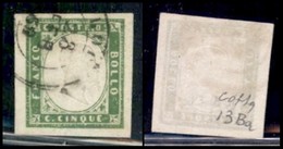 ANTICHI STATI ITALIANI - SARDEGNA - 1859 - 5 Cent Verde Giallo (13Ba) - Usato - Colla (400) - Autres & Non Classés