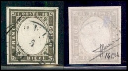 ANTICHI STATI ITALIANI - SARDEGNA - 1861 - 10 Cent Oliva Brunastro Scurissimo (14Cbb) - Usato - Cert Sorani (1750) - Other & Unclassified