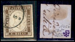 ANTICHI STATI ITALIANI - SARDEGNA - 1861 - 10 Cent Bruno Cioccolato Scuro (14Ci) - Usato - Raybaudi (1500) - Sonstige & Ohne Zuordnung