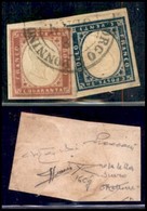 ANTICHI STATI ITALIANI - SARDEGNA - 1860 - 40 Cent Rosa Lilla Scurissimo (16Cg) + 20 Cent (15C) Su Frammento - Molto Rar - Other & Unclassified