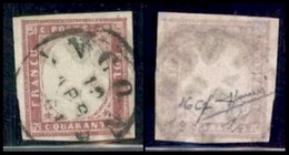 ANTICHI STATI ITALIANI - SARDEGNA - 1860 - 40 Cent Rosa Lilla Scuro (16Cf) - Usato - Molto Raro - Cert Sorani (35000++) - Otros & Sin Clasificación