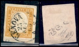 ANTICHI STATI ITALIANI - SARDEGNA - 1862 - 80 Cent Arancio Carico (17D) Su Frammento - Diena + Cert Raybaudi (950) - Other & Unclassified