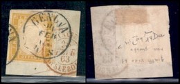 ANTICHI STATI ITALIANI - SARDEGNA - 1862 - 80 Cent Giallo (17Da) Su Frammento - Raybaudi (950) - Andere & Zonder Classificatie