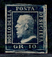 ANTICHI STATI ITALIANI - SICILIA - 1859 - 10 Grana (12b - Indaco) Angolo Di Foglio (pos. 100) - Gomma Originale - Molto  - Andere & Zonder Classificatie