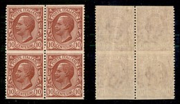 REGNO - 1906 - 10 Cent Leoni (82g) - Quartina Non Dentellata In Orizzontale - Gomma Integra (360+) - Autres & Non Classés
