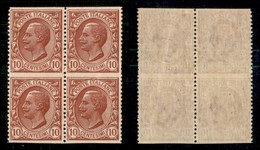 REGNO - 1906 - 10 Cent Leoni (82g) - Quartina Non Dentellata In Orizzontale - Gomma Integra (360+) - Altri & Non Classificati