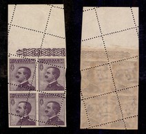 REGNO - 1908 - Dentellatura Ruotata - 50 Cent Michetti (85nd) - Quartina Bordo Foglio - Gomma Integra - Cert. AG - Andere & Zonder Classificatie