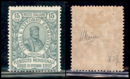 REGNO - 1910 - 15+5 Cent Garibaldi (90) - Gomma Originale - Cert Wolf (325) - Sonstige & Ohne Zuordnung