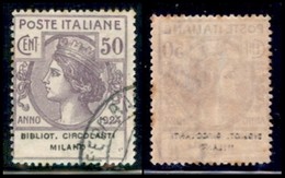 REGNO - Enti Parastatali - 1924 - 50 Cent Bibliot. Circolanti Milano (16) - Usato - Annullamento Non Garantito (4.000) - Autres & Non Classés