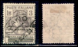 REGNO - Enti Parastatali - 1924 - 3 Lire Assoc. Naz. Mutil. Inv. Guerra (76ab) - Soprastampa Spostata In Basso - Usato - - Other & Unclassified