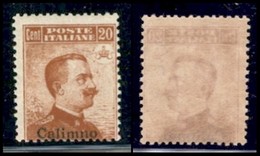 COLONIE - EGEO - Calino - 1917 - 20 Cent Michetti (9) - Gomma Integra - Ben Centrato (350/700) - Andere & Zonder Classificatie