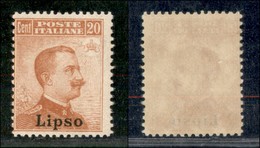 COLONIE - EGEO - Lipso - 1917 - 20 Cent Michetti (9) - Gomma Integra (550) - Other & Unclassified